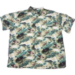 Old Navy Hawaiian Shirt Men XXL Beige Tropical Island Camp Aloha Button Up